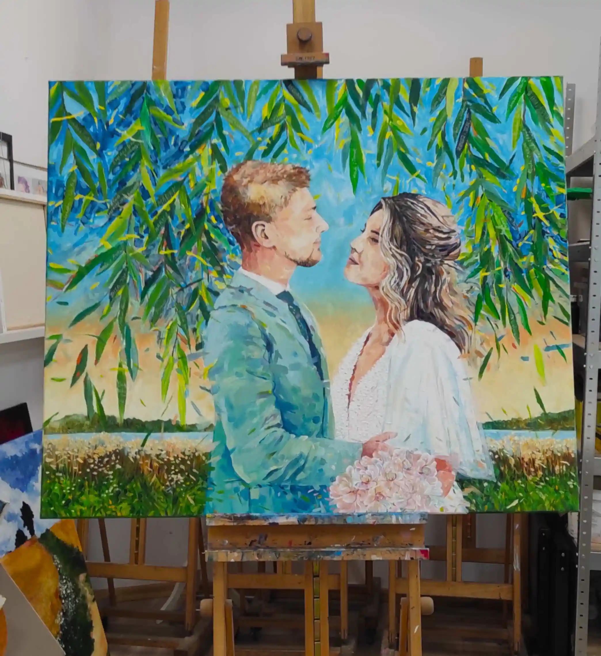 Obraz weselny – para pod wierzbą, malowanie na żywo, Jowita